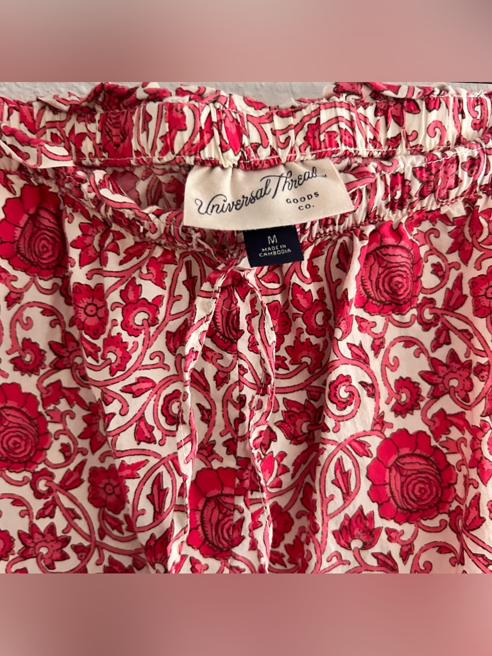 Universal Thread Pink Floral Border Drawstring Shorts - Picture 2 of 3